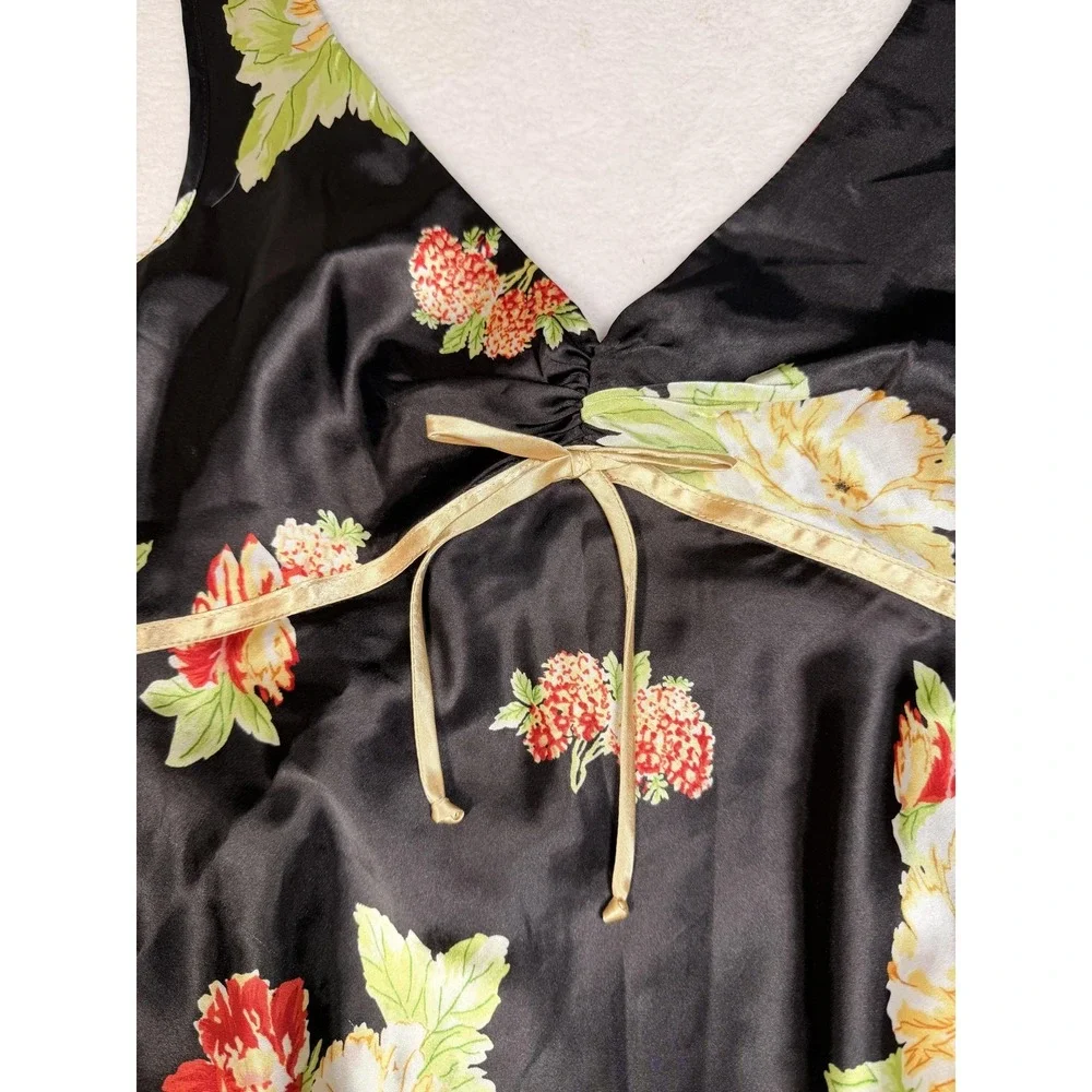 Jones New York Gown Womens Medium Black Floral Satin Chemise Adjustable Strap